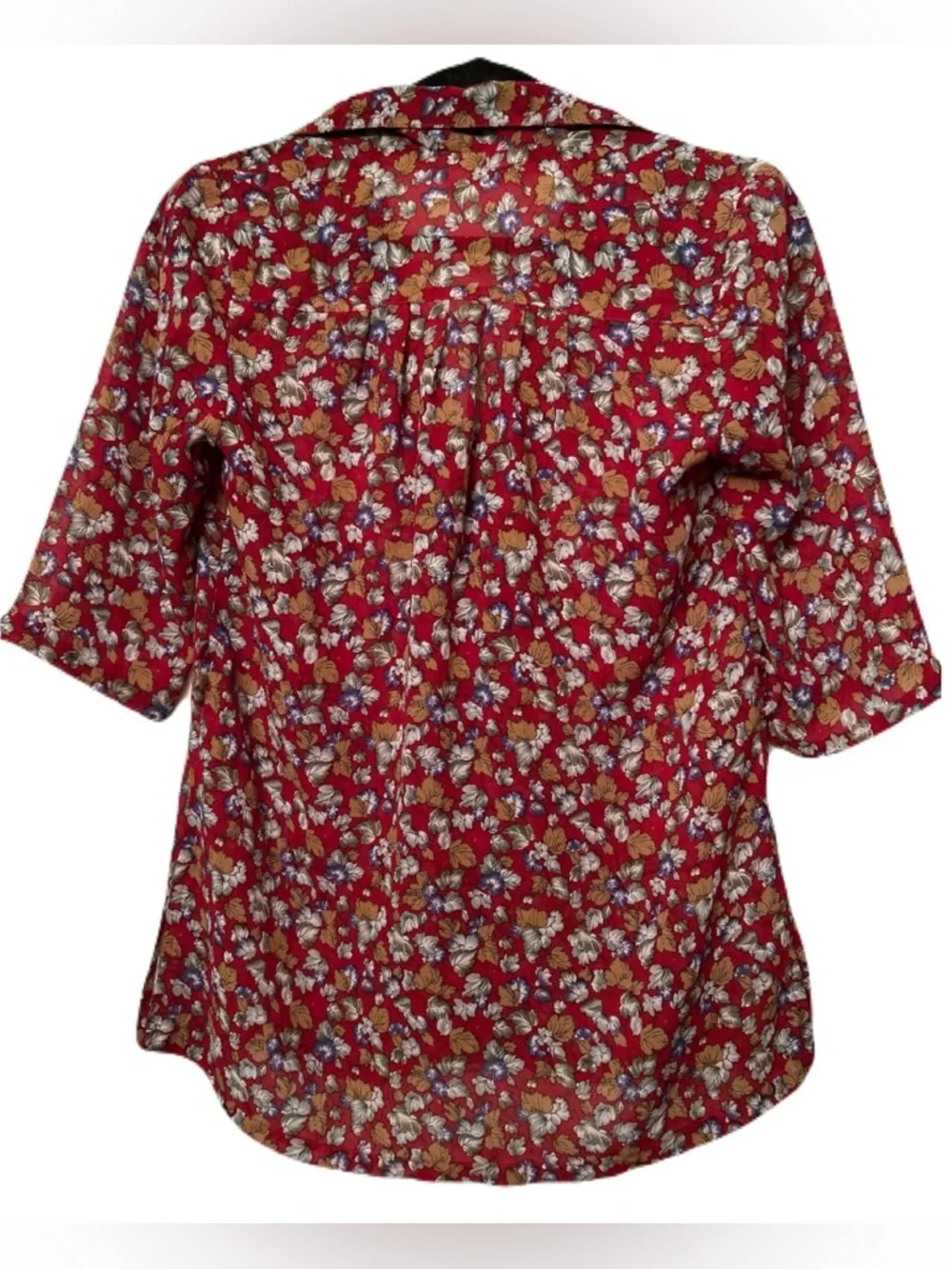 VIVA FLEUR Vintage Red Floral Button-Up Blouse Sz 7 Retro Cottagecore BohoTop - Picture 15 of 16